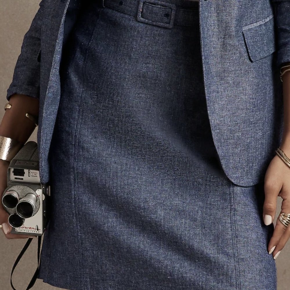 Chambray Belted Pencil Skirt